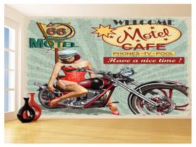 Papel De Parede 3D Moto Retrô Arte Pinup Custom 3,5M Bkm132