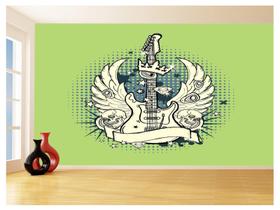 Papel De Parede 3D Musica Guitarra Arte Graffiti 3,5M Mus78