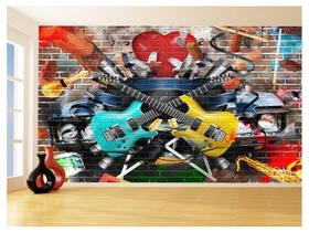 Papel De Parede 3D Musica Guitarra Arte Graffiti 3,5M Mus87