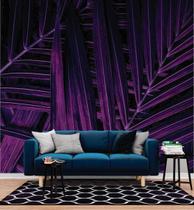 Papel de Parede 3D Painel 2,5M Folhas Palmerias Roxo Vinil Folhagem Auto Colante Vinílico Lavável