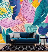 Papel de Parede 3D Painel 2,5M Folhas Tropicais Decoradas Adesivo realista Lavável Auto Colante