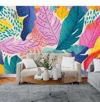 Papel de Parede 3D Painel 3M Folhas Tropicais Decoradas Adesivo realista Lavável Auto Colante