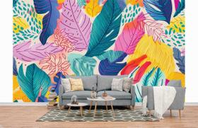 Papel de Parede 3D Painel 4M Folhas Tropicais Decoradas Adesivo realista Lavável Auto Colante