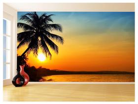 Papel De Parede 3D Paisagem Por Do Sol Mar Praia 3,5M Pds35 - Você Decora