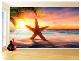 Papel De Parede 3D Praia Areia Estrelas Mar Céu 3,5M Npr334