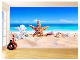 Papel De Parede 3D Praia Areia Estrelas Mar Céu 3,5M Npr336