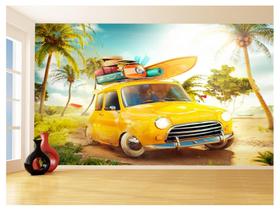 Papel De Parede 3D Praia Mar Carro Retrô Viagem 3,5M Npr279