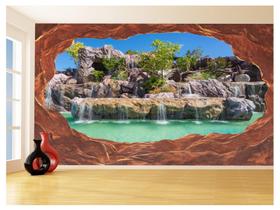 Papel De Parede 3D Praia Mar Caverna Pedras Céu 3,5M Npr288