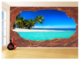 Papel De Parede 3D Praia Mar Caverna Pedras Céu 3,5M Npr291