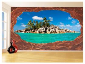 Papel De Parede 3D Praia Mar Caverna Pedras Céu 3,5M Npr292
