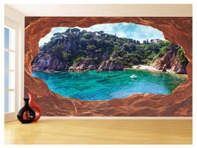 Papel De Parede 3D Praia Mar Caverna Pedras Céu 3,5M Npr295 Papel De Parede 3D Praia Mar Caverna Pedras Céu 3,5M Npr295