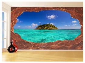 Papel De Parede 3D Praia Mar Caverna Pedras Céu 3,5M Npr297
