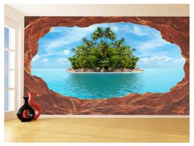 Papel De Parede 3D Praia Mar Caverna Pedras Céu 3,5M Npr299