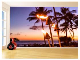 Papel De Parede 3D Praia Mar Entardecer Tochas 3,5M Npr264