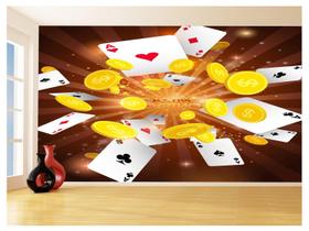 Papel De Parede 3D Salão De Jogos Cartas Poker 3,5M Jcs42
