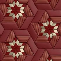 Papel De Parede 3D Vermelho E Dourado Geometrico Autocolante