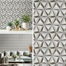 Papel de Parede Adesivo 3D Geometrico Cinza 5 Metros x 0,45cm