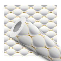 Papel de Parede Adesivo Abstrato Efeito 3D Branco Dourado Moderno Quarto Sala de Estar