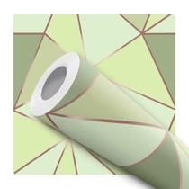 Papel de Parede Adesivo Abstrato Geométrico Triangular Verde Rose Gold Moderno Quarto Sala de Estar