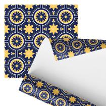 Papel De Parede Adesivo Arabesco Azul e Amarelo 2,80m