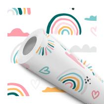 Papel de Parede Adesivo Arco Íris Céu Nuvem Colorido Bebê Infantil Moderno Quarto