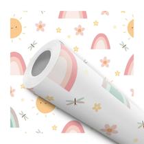 Papel De Parede Adesivo Arco Iris Sol Flor Quarto Infantil 1m