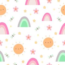 Papel De Parede Adesivo Arco Iris Sol Flor Quarto Infantil 3m