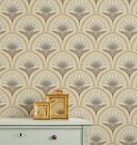 Papel de Parede Adesivo Art Deco Leque Bege para Quarto, Sala e Armários - S4Sassy