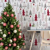 Papel de Parede Adesivo Árvore Natal Vermelho Cinza Moderno Quarto Sala de Estar