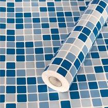 Papel De Parede Adesivo Auto Colante 5 Metros Pastilha Azul