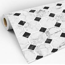 Papel de Parede Adesivo Auto Colante Pedra de Mármore Moderno Preto e Branco 3D Rolo de 3 Metros Lavável - Pro Decor