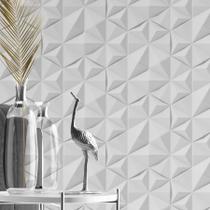 Papel De Parede Adesivo Autocolante 3D Geométrico Triangular Branco e Cinza Papel De Parede Adesivo Autocolante 3D Geométrico Triangular Branco e Cinza