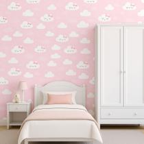 Papel de Parede Adesivo Autocolante Decorativo Nuvem Rosa Infantil 5 METROS 1 ROLO 5m x 45cm