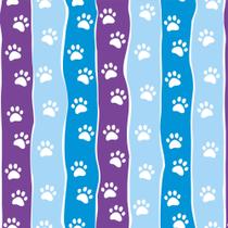 Papel De Parede Adesivo Autocolante Vinil Animal Patinhas Brancas Fundo Listrado Roxos e Azuis 3m Papel De Parede Adesivo Autocolante Vinil Animal Patinhas Brancas Fundo Listrado Roxos e Azuis 3m