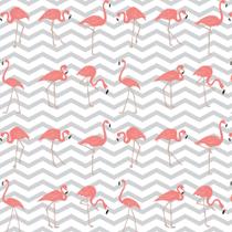 Papel De Parede Adesivo Autocolante Vinil Animal Vários Flamingos No Fundinho Chevron Cinza 3m