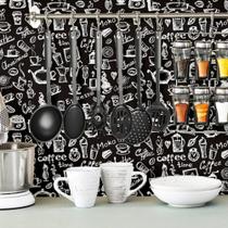 Papel de Parede Adesivo Autocolante Vinil Casual Coffe Café Cozinha Padaria Branco Fundo Preto 1,50m