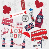 Papel de Parede Adesivo Autocolante Vinil Casual Londres Pontos Torre Relógio Vermelho e Lilás 1,50m Papel de Parede Adesivo Autocolante Vinil Casual Londres Pontos Torre Relógio Vermelho e Lilás 1,50m