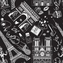 Papel de Parede Adesivo Autocolante Vinil Casual Paris Torre Eiffel Turismo Branco Fundo Preto 1,50m Papel de Parede Adesivo Autocolante Vinil Casual Paris Torre Eiffel Turismo Branco Fundo Preto 1,50m