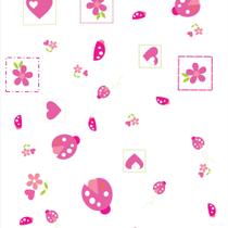 Papel de Parede Adesivo Autocolante Vinil Infantil Joaniunhas Flores e Corações Tons de Rosa 1,50m