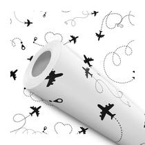 Papel de Parede Adesivo Aviões Rastro Preto e Branco Infantil Moderno Quarto Sala de Estar Papel de Parede Adesivo Aviões Rastro Preto e Branco Infantil Moderno Quarto Sala de Estar