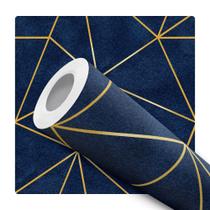 Papel de Parede Adesivo Azul Marinho Geométrico Triangular Dourado Moderno Quarto Sala de Estar