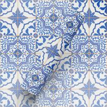 Papel de Parede Adesivo Azul Retrô Azulejo para Cozinha