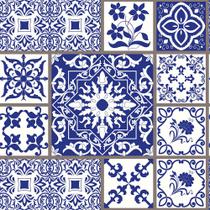 Papel de Parede Adesivo Azulejo Azul Branco Cozinha Banheiro