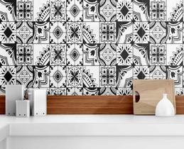 Papel de parede Adesivo Azulejo Decorativo Preto/Branco