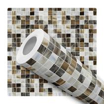 Papel de Parede Adesivo Azulejo Pastilha Ladrilho Tons de Marrom Marmorizado Moderno