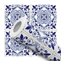 Papel de Parede Adesivo Azulejo Português Branco Azul Clássico Colonial Barroco Moderno Quarto Sala de Estar