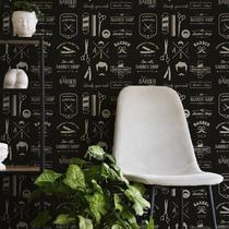 Papel de Parede Adesivo Barbearia Barber Preto Masculino 1m