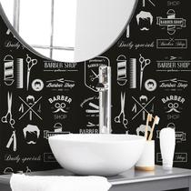 Papel de Parede Adesivo Barbearia Barber Preto Masculino 2,50m