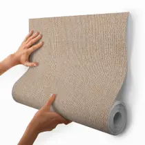 Papel de Parede Adesivo Bege Efeito Tecido Linho Moderno Quarto Sala