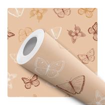 Papel de Parede Adesivo Bege Marrom Borboletas Delicado Infantil Moderno Quarto Sala de Estar